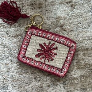 Anthropologie Red and White Beaded Pouch